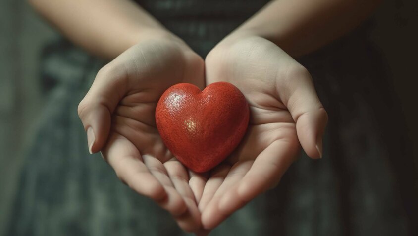 Corporate Social Responsibility - Wohltätigkeit Zarte Hände halten ein strahlend rotes Herz, das als Symbol für Liebe, Gesundheit und den Geist des Gebens und der Mitmenschlichkeit steht. Das Bild verwendet weba symbolisch für Corporate Social Responsibility im Zusammenhang mit Sponsoring und Wohltätigkeit.