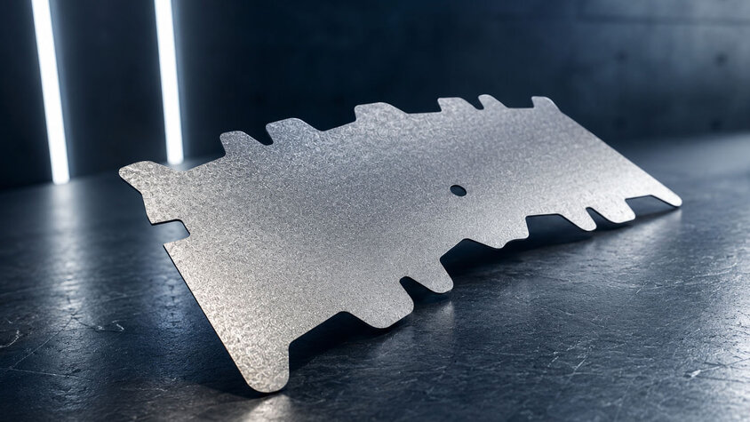 Maßgenaue Formplatine als präziser Blechzuschnitt für nachgelagerte Umformprozesse in der Automobil- und Umformtechnik.
