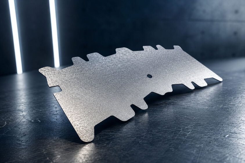 Maßgenaue Formplatine als präziser Blechzuschnitt für nachgelagerte Umformprozesse in der Automobil- und Umformtechnik.
